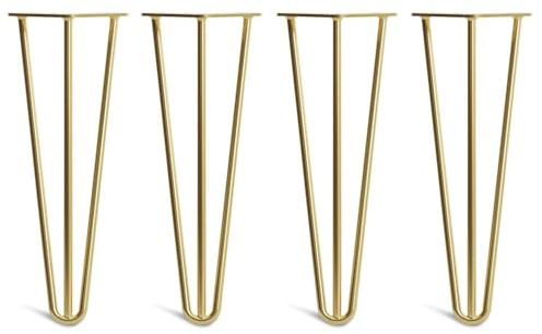 Coffee Table Hairpin Legs, 35cm, Gold | Set of 4; 3 rod Classic 10mm; solid steel; thick 4mm base plates; screws, feet and build guide included