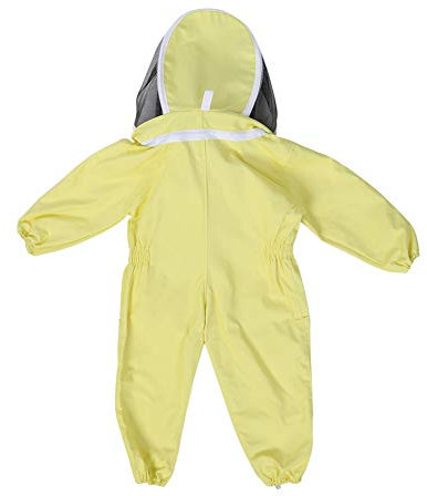 Zerodis Kinder Bienenzucht Schutzanzug, Gelb, Baumwolle, mit Schleier, Größe M (128x46cm), Langarm, für Imkerei und Bauernhofbesuche