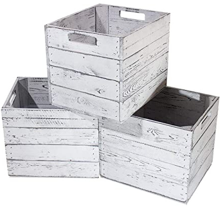 Vinterior 4er Paket Holzkisten für Kallax Regale 33x38x33cm Kallax Expedit Einsatz Aufbewahrungsbox Aufbewahrungskiste Apfelkiste Weinkiste Obstkiste Holzkiste (grau)