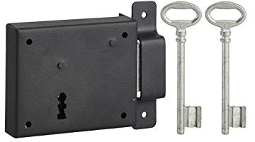 THIRARD Serrure Horizontale Applique Droite Pêne Seul 95 x 76 mm Noir | Acier cambré, axe 60 mm, canon 35 mm, 6 variures, installation sur porte de cave ou dépendance, coffre et gâche inclus