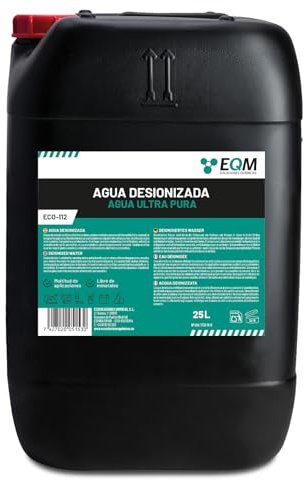 EQM - ECO-112 - Agua Desionizada Ultra Pura - 25L -Agua Desmineralizada - Evita la formación de Cal - Muy Baja conductividad - Multitud de utilidades