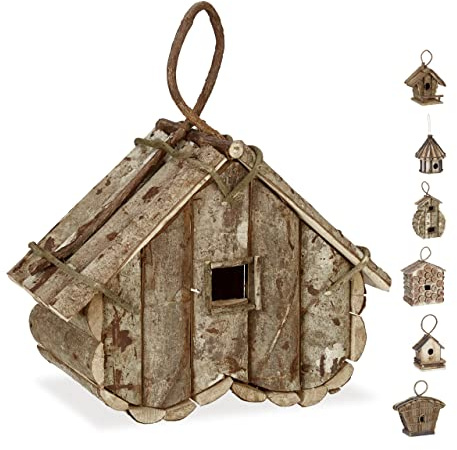 relaxdays Casa para pájaros para Colgar, Madera Natural, Decoración de Exterior, Nido, 32x29x16 cm, 1 Ud., Marrón
