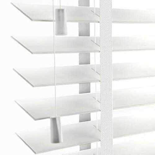 Faux Wood Window Venetian Blinds Blind With Tape 50mm Slats White Grey TRIMMABLE Fittings Included Luxury Look (White, 120 x 150 cm)