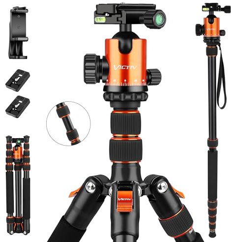 VICTIV Trépied aluminium pour appareil photo 203cm avec Monopode , charge jusqu'à 13,6 kg avec rotule à 360 degrés et sac de transport