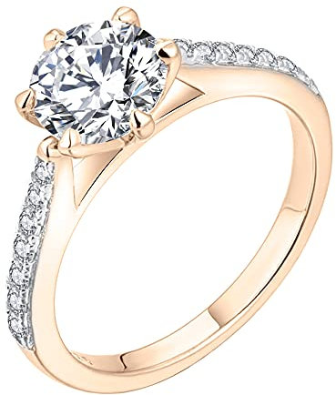 JO WISDOM Damen Ring Silber 925,Verlobungsring Hochzeitsring Promise Ring mit 7mm 5A Zirkonia mit Rosévergoldet,Schmuck für Frauen
