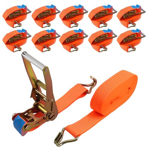 maXpeedingrods 10x Tie Down Ratchet Strap 11000lb Break Strength Wheel Straps 5T x 10m x 50mm Heavy Duty Lashing Strap Lorry Securing Straps with Handle and Metal J Hook Tensioning Belts 5000 kg