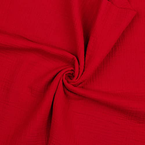 VmG-Store Double Gauze Musselin Stoff Tex zertifiziert Uni Meterware über 40 Farben 100% Baumwolle (020 I Rot, 100 x 135cm)