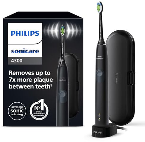 Philips Sonicare ProtectiveClean 4300 Electric Toothbrush, Sonic Toothbrush with Two Intensity Levels, Pressure Sensor and Timer, Black, Model HX6800/87