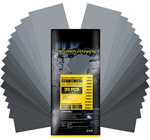 Juego de papel de lija, 33 piezas, papel de lija húmedo y seco para coches, muebles de madera, piedra, pintura, metal, vidrio