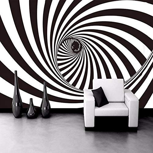 Papier Peint Adhesif Mural,Lignes De Spirale D'Illusion 3D Abstraites Modernes En Noir Et Blanc Vogue Grand Papier Peint Auto-Adhésif Papier De Contact Détachable À Décoller Et Coller Vinyle Mur
