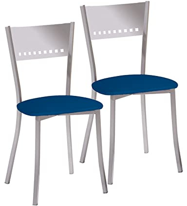 ASTIMESA 2 Sillas metálicas con Respaldo de Escalera y Asiento tapizado - Estructura Color Aluminio - Asiento en Polipiel Azul