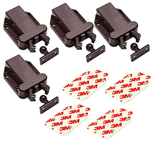 Cabinets Push Latch Cabinet & Furniture Door Catches Cabinet Latch Rebound Self-Locking Device Kitchen Closet Closing Door Catch Closer（4 Pack Brown）