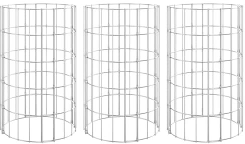 vidaXL Circular Gabion Raised Beds, Galvanised Steel Garden Planters, Rustproof & Weather-Resistant, Stable Construction with Mesh Size 10x5cm, Set of 3