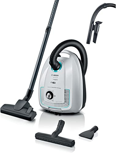 Bosch, Aspirador con Bolsa, Serie 4, Compacto, Ligero, Bolsa de residuos XL de 4 l, Radio de acción de 10 m, Filtro higiénico UltraAllergy, Fabricado en Alemania, Blanco, BG- B38HYG1