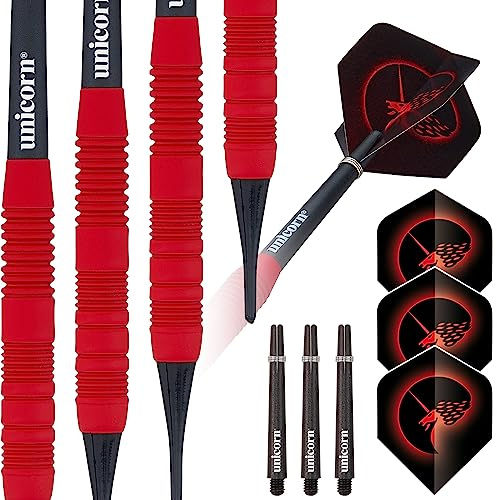 Unicorn Soft Tip Darts Set | Core Plus | Smooth Comfortable Rubberized Brass Barrels | Red| 18g