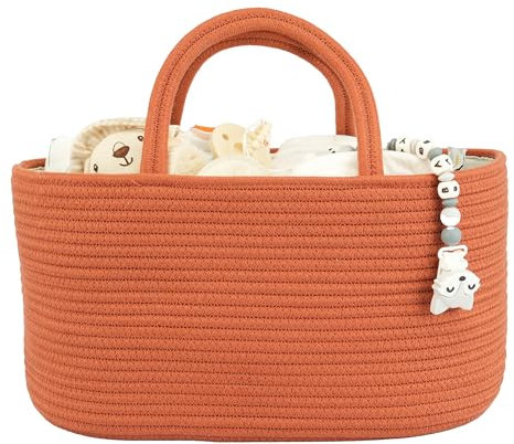 XUANGUO Large Baby Diaper Caddy Organizer for Girl Boy Rope Nursery Storage Bin Basket Portable Holder Tote Bag for Changing Table Car Travel Baby Shower Gifts Registry Must Haves Rustic