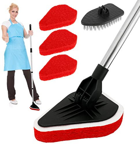 Beenle-Icey Scrub Cleaning Brush Set with 46inch Extendable Handle,2 in 1 Bathroom Tile Cleaner Tub Scrubber Sponge Triangle Shower Cleaning Brush for Kitchen Bathroom Bathtub Floor