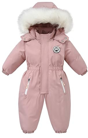 Verve Jelly Baby Snowsuit Winter Romper Jacket Coat Boys Girls Hooded Jumpsuit Warm Long Sleeve Zipper Bodysuit Pink 90 2-3 Years