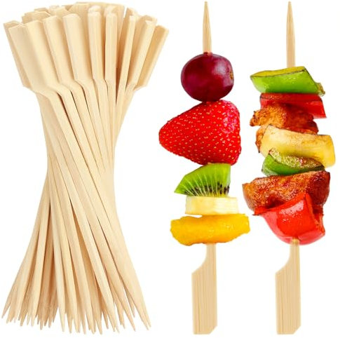 FATLODA 6 Inches Cocktail Picks Bamboo Skewers For Appetizers, 200PCS Paddle Wooden Skewers, Fancy Flat Toothpicks For Appetizers Party Sandwich Fruit Charcuterie