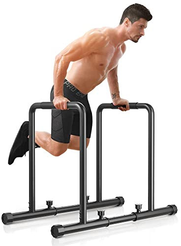 YOLEO Dip Bars Klimmzugstation, rutschfester Griff, abnehmbare Stange, höhenverstellbar, Breite verstellbar, max. 500 kg, Tragkraft (schwarz)