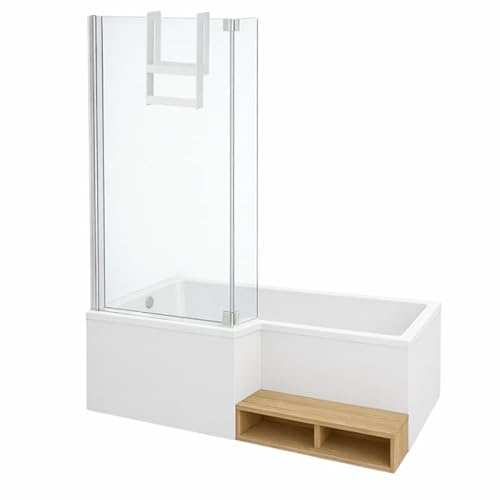 Pack baignoire bain douche 170 x 90 JACOB DELAFON Neo version gauche + pare bain chromé + tablier en angle