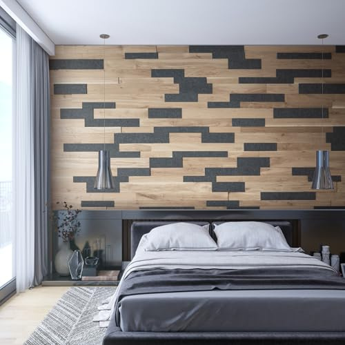 Wooden Wall Design, Eiche 3D Akustikpaneele, Wandverkleidung OZO-Slate | 1 m2, schallabsorbierend, Filz-Rückseite, einfache Montage, Innenbereich, Strukturierte Oberfläche, für Montagekleber