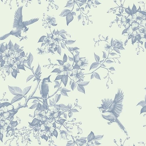 Yomshi Papier peint autocollant motif oiseau bleu hirondelle, papier peint autocollant 41 × 300 cm, papier contact floral, film vinyle imperméable pour meubles muraux