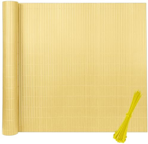 XINZI 120x500cm PVC Balkon Sichtschutzmatte Wetterfest Balkonverkleidung Sichtschutz Zäune mit Kabelbindern Kunststoff Gartensichtschutz Lamellen für Garten Balkon Terrasse (Bambus)