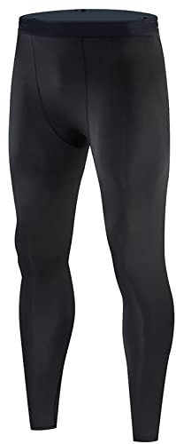 POENVFPO Herren-Sportstrumpfhose, Elastische, Enge Leggings aus Polyester, Elastische, Schnell Trocknende Herren-Kompressionshose für Fitness-Workout (Black)