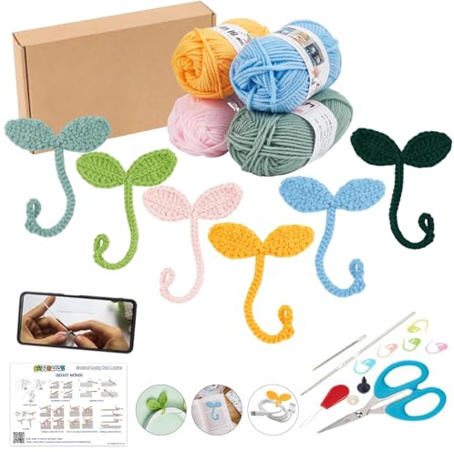 FREEBLOSS 16er Set Häkelset Grünes Blatt häkeln Lesezeichen häkeln Kit Häkelset für Anfänger Lucky Bud Leaves häkeln mit Videoanleitung Blatt häkeln Patch Crafts Einzigartige Lesezeichen