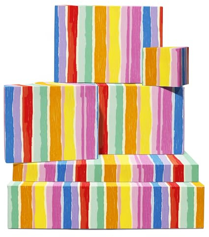 Papel De Regalo De Arcoíris - Patrón De Rayas De Colores - 6 Hojas De Papel De Regalo Para Hombre Mujer Niño Niña - Cumpleaños, Aniversario, Navidad - Viene Con Pegatinas - Por Central 23