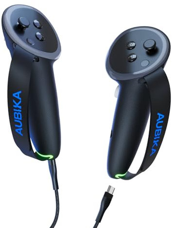 Aubika Rechargeable Controller Grips for Meta Quest 3S, Oculus Quest 3 Charging Grips accessories, with 2 Batteries Replacement, Protector in VR (Black)
