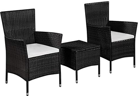 qohoio 3-TLG. Bistro-Set Balkonset Bistrotisch Outdoor BalkonmöBel Bistro Set Outdoor Poly Rattan Schwarz - 44094