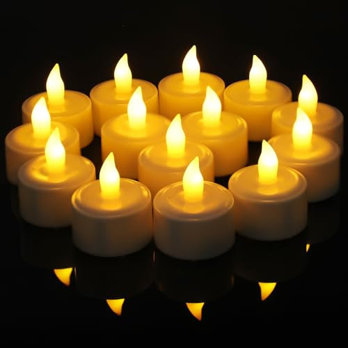 EuroFone Lot de 24 bougies chauffe-plat électriques sans flamme vacillante à piles pour mariage, table, festival, Halloween, décorations de Noël Jaune