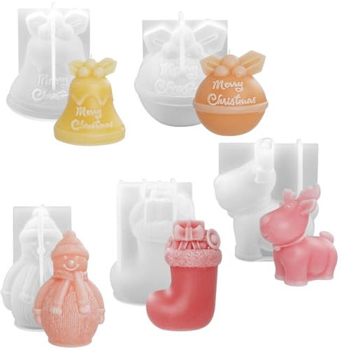 LANSKYLAN 5 stampi in silicone per candele di Natale, per versare candele in silicone, fatti a mano, per bambini, per decorazioni natalizie