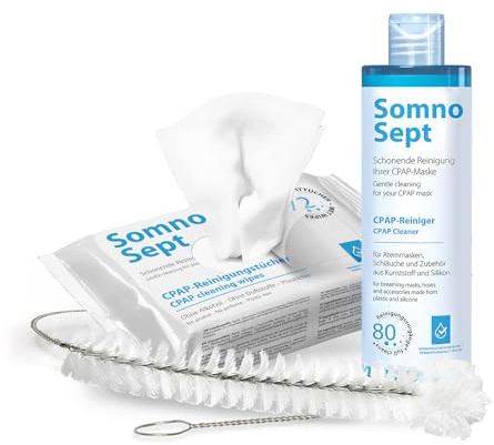 SomnoSept CPAP-Reinigungsset (SomnoSept 400ml, SomnoSept Reinigungstücher 72 Stück, oxyhero brush 19 mm) – Hochwertiges Rundum-sorglos-Reinigungspaket