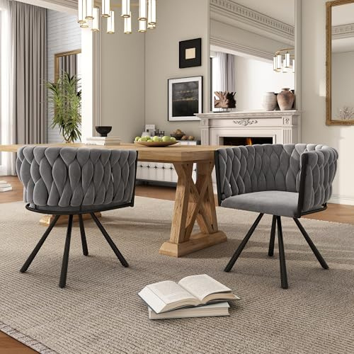 Merax Drehstuhl 2er Set, Moderne Esszimmerstuhl aus Samt, Armlehnstuhl Drehbar mit Metallbeinen, für Esszimmer, Wohnzimmer, Schlafzimmer, Grau