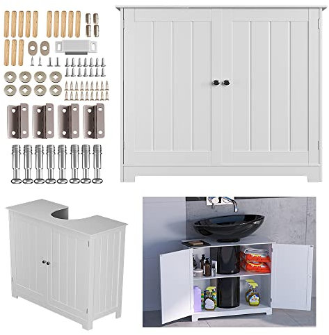 Unidad de almacenamiento para debajo del fregadero, organizador de baño debajo del fregadero, armarios independientes, suministros de baño, muebles de almacenamiento de papel higiénico, 2 puertas y 2