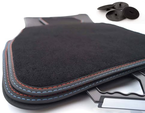 Fußmatten passend für BMW X2 (F39) MX2 Premium Velours Matten Doppelnaht Rot Blau Autoteppich 4-teilig Original Klett Befestigung