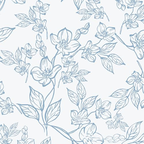 LiKiLiKi Self Adhesive Wallpaper Vintage White and Blue Floral Wallpaper 44x300cm Sticky Back Plastic Roll Contact Paper Waterproof Wallpaper Vinyl Wrap for Living Room Bedroom Peel and Stick Cabinet