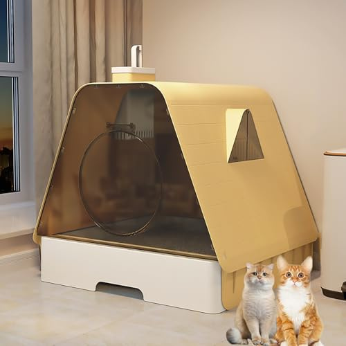 Pucaru Arenero Gatos Cubierto, Moderna Bandeja de Arenero Gato Cerrada con Forma de Casa, Inodoro Tipo Cajón para Gatos de Menos de 20 Libras(A)