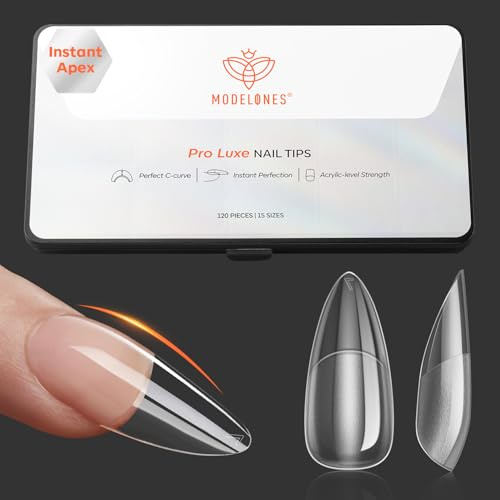 Modelones Medium Mandel Nail Tips, 15 Größen 120 Stück Almond Full Cover Nail Tips Set, Gel Tips Set, Pre-Buff PMMA Harz Nägeltips, Künstliche Nägel Zum Aufkleben Fake Nails für Nail Art DIY