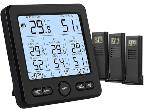 MZZYG Thermohygromètre Station Météo Professionnelle Numérique Intérieure Et Extérieure, Thermomètre Et Hygromètre sans Fil, 3 Capteurs À Distance avec Alerte, Horloge Et Calendrier