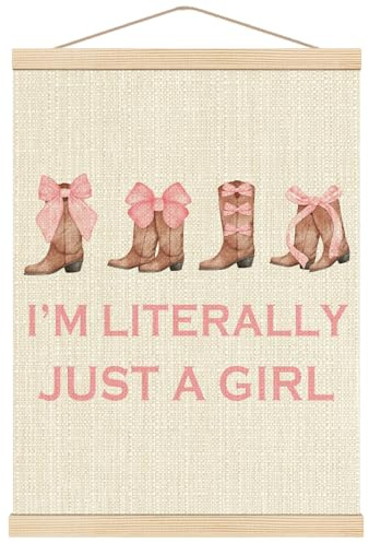 Boat Wades Pink Coquette Bow Poster Hanger Frame,Western Cowgirl Boots Wooden Poster Hangers 12x16 Inch,Pink Cowgirl Wall Art For Teen Girly Girls Room Dorm Decoration