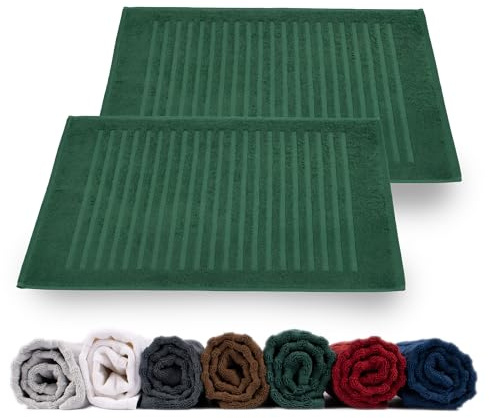 Rinsl Set di tappetini da doccia, 100% cotone, spugna 700 g/m², ad asciugatura rapida, lavabile in lavatrice, verde bosco, confezione da 2 pezzi, colore verde scuro, 50 x 70 cm (verde scuro, 50 x 70