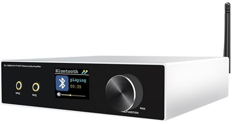 Amplificatore Audio Bluetooth 5.0, Amplificatore Stereo di Potenza 50 W X 2, con Display LCD, Manopole di Controllo del Volume, Telecomando, Supporto di Ingressi Multipli