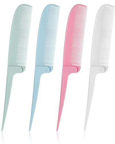 Ouligay 4Pcs Parting Fine Tooth Combs Rat Tail Comb for Women Folding Pin Tail Teasing Combs for Hair Styling Travel Small Tooth Comb for Fine Hair