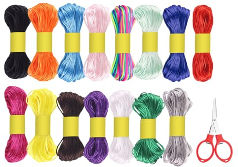 Anlising Braccialetti Filo di Nylon di seta Colorata 300 Metri, 15PCS Cordoncino per Braccialetti 1.5MM,Invia Forbici Pieghevoli,Filo di Nylon per Braccialetti Fai da Te,per Collana,Bracciali,Gioielli