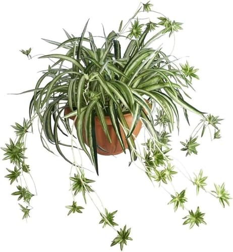 Laelfe 2 Pcs Artificial Spider Plants, Faux Silk Chlorophytum Comosum Fake Hanging Spider Plants for Indoor Outdoor Home Garden Office Decoreation (Not Including Vases)