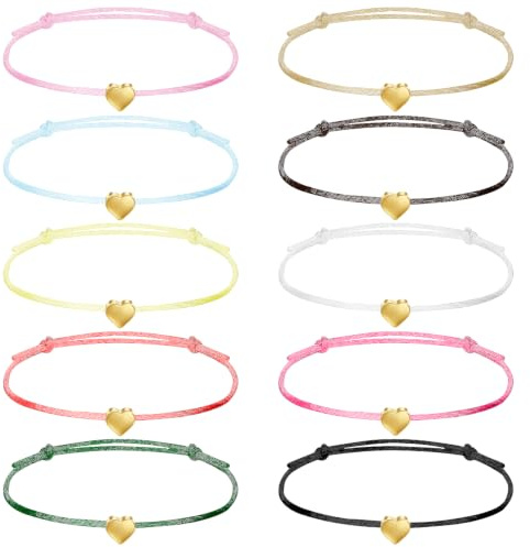 MOTIBACK 10 Stück Herz Seil Armband, Verstellbare Freundschaft Armband, Schmuck Geschenk für beste Freunde, Liebhaber und Teenager Mädchen